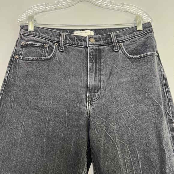 Abercrombie & Fitch Womens High Rise Ankle Mom Jeans Sz 12/31 Black Straight Leg - Picture 6 of 11
